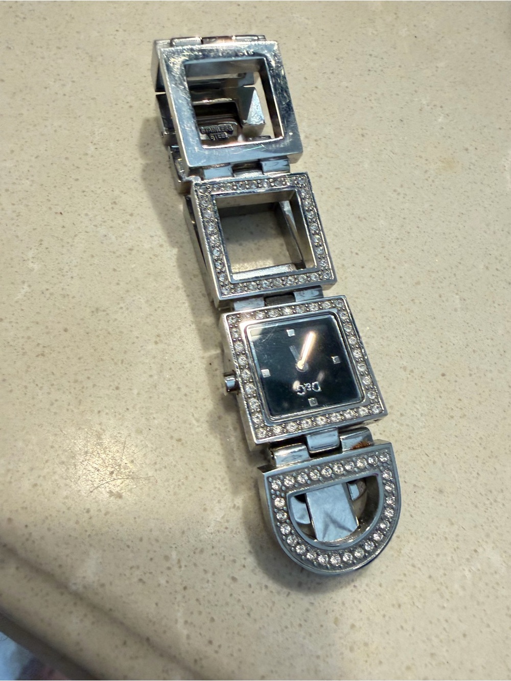 Dolce & Gabbana Silver Crystal Square-Link Bracelet Watch